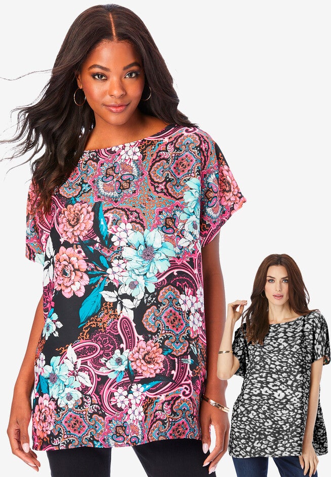 Reversible Georgette Top., PINK PAISLEY GARDEN, hi-res image number null