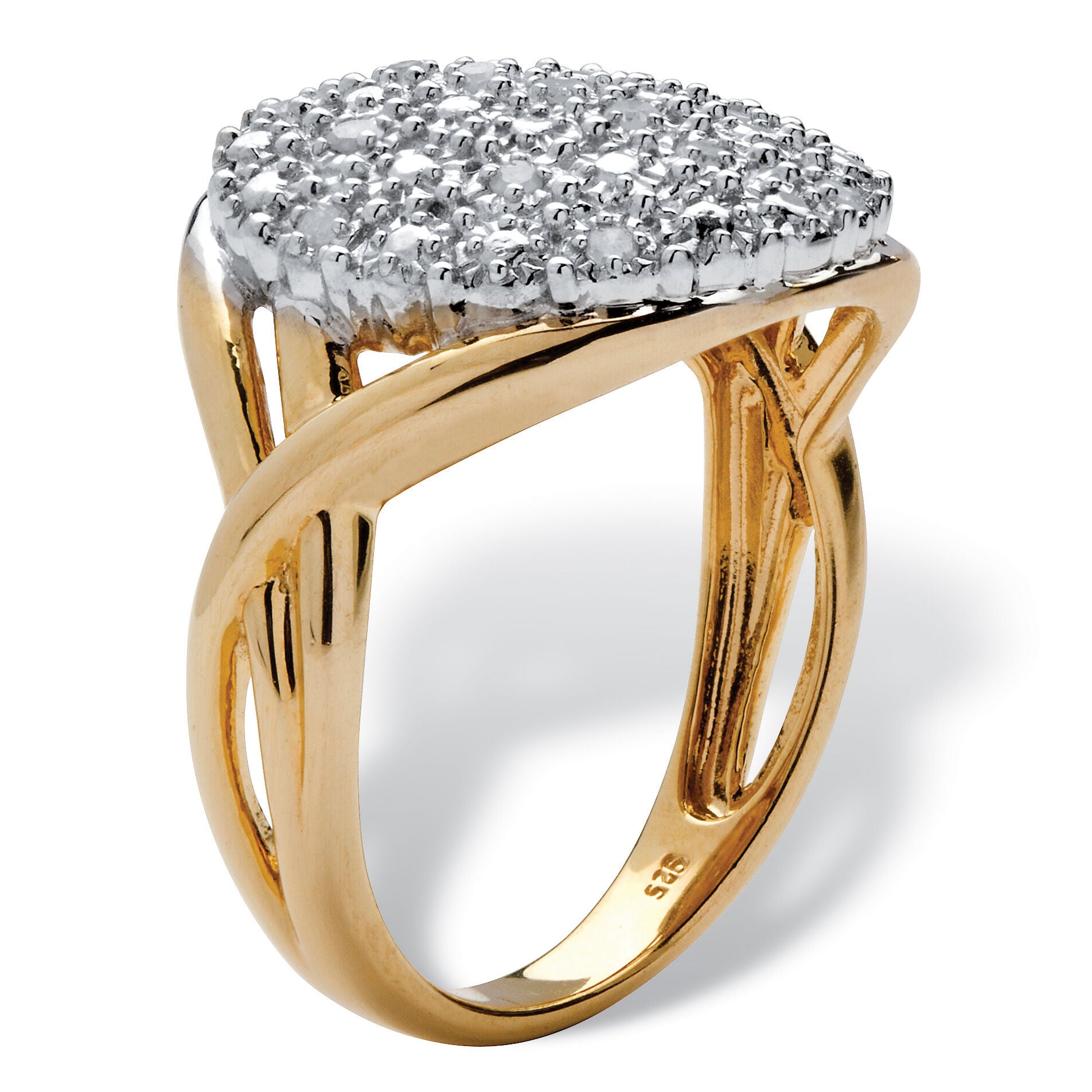 1/6 TCW Round Diamond Pave Gold-Plated Sterling Silver Split-Shank Ring, WHITE, on-hover image number 1