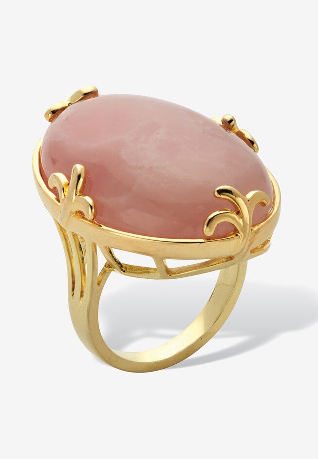 Cabochon Cut Rose Quartz 18K Gold-Plated Cocktail Ring, , on-hover image number null