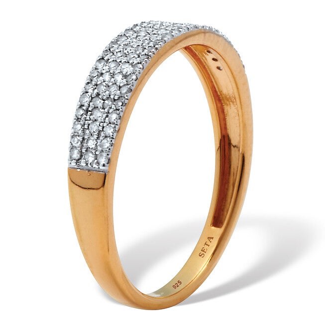 .25 TCW Diamond 18K Gold-Plated Sterling Silver Pave Multi-Row Wedding Ring, WHITE, on-hover image number 1