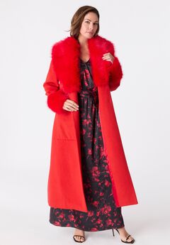 Plus Size Wool Blend Coat with Faux Fur Trim