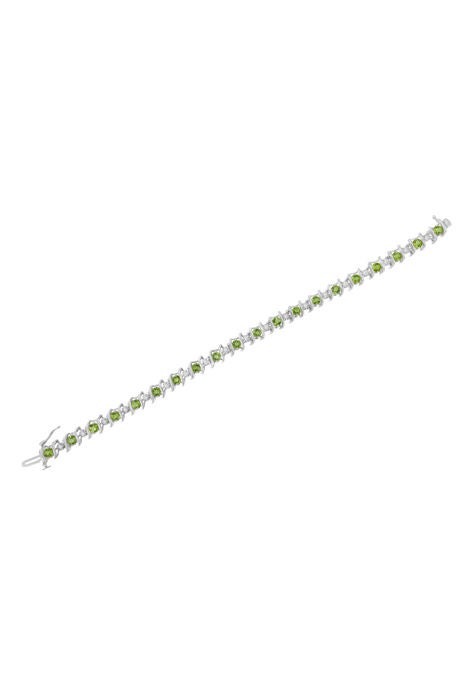 Sterling Silver Gemstone & Round Diamond Tennis Bracelet Green Peridot August Birthstone, , alternate image number null