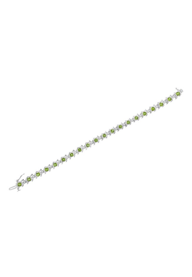 Sterling Silver Gemstone & Round Diamond Tennis Bracelet Green Peridot August Birthstone, , alternate image number 4