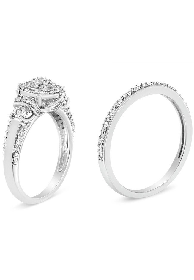 Silver 1/3 Cttw Diamond 7 Stone Cluster And Halo Engagement Set, , alternate image number 3