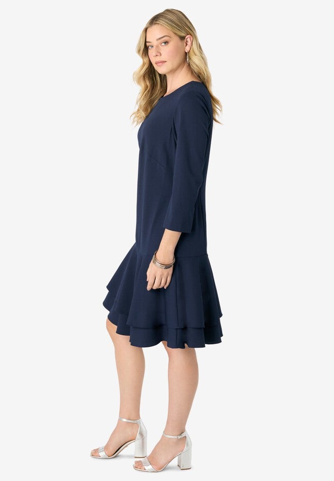 Ruffle-Detailed Dress, NAVY, alternate image number null
