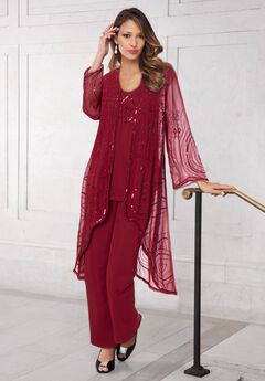 Plus Size Beaded Georgette 3-piece Pant Set – Formal Wear