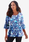 Bell-Sleeve Ultimate Tee, OCEAN TROPICAL LEAVES, hi-res image number null