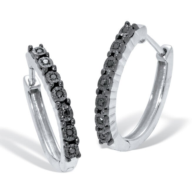 .05 TCW Black Diamond Sterling Silver Hoop Earrings (1/2 inch), BLACK, hi-res image number 0