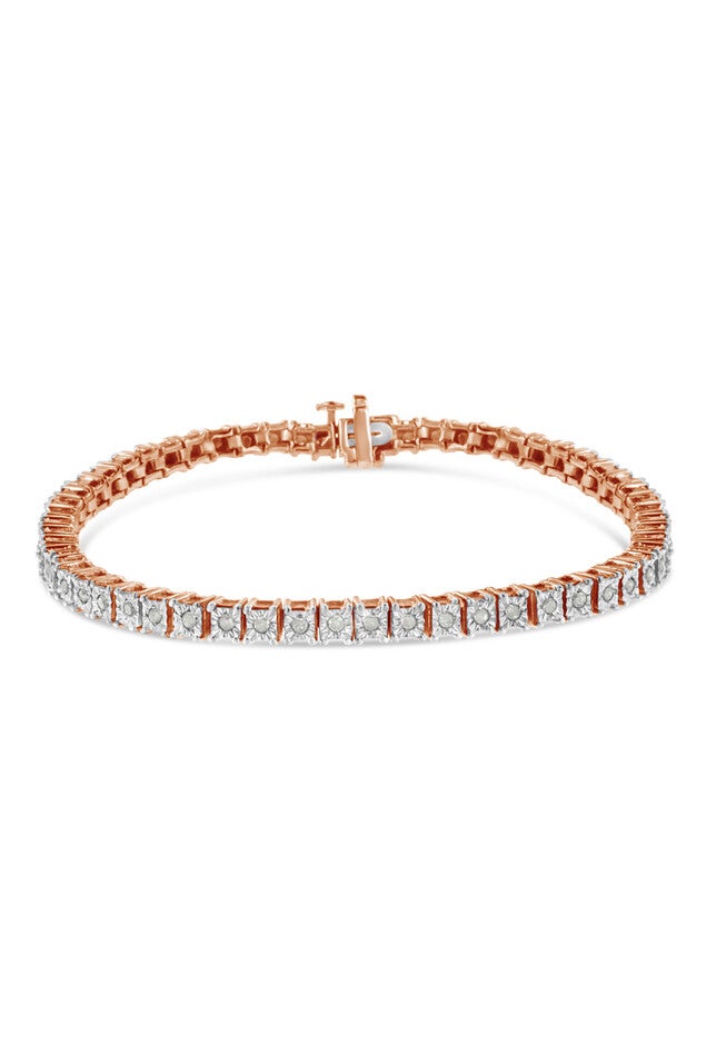 Rose Gold Over Sterling Silver Diamond Square Frame Miracleset Tennis Bracelet 8 inches, , on-hover image number null