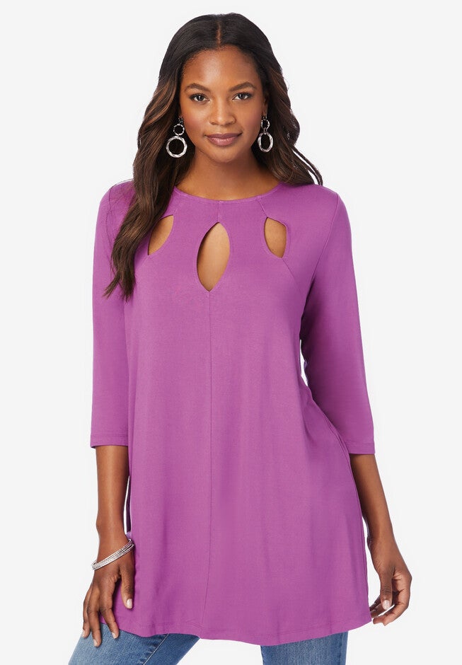 Slit-Neck Fit-and-Flare Ultra Femme Top, PURPLE MAGENTA, hi-res image number null