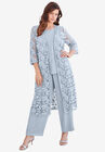 Three-Piece Lace Duster & Pant Suit, PEARL GREY, hi-res image number null
