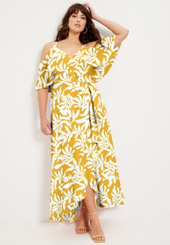 Cold-Shoulder Faux-Wrap Maxi Dress