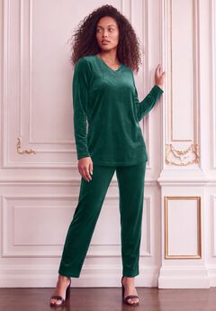 Plus Size Two-Piece V-Neck Velour Set