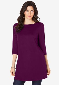 Plus Size Cotton Ultimate Boatneck Tunic with Side Slits