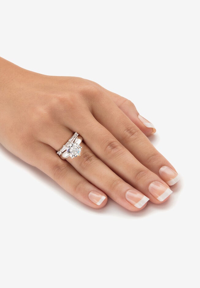 4.48 Cttw. 2-Piece Sterling Silver Round Cubic Zirconia Wedding Ring Set, , alternate image number null