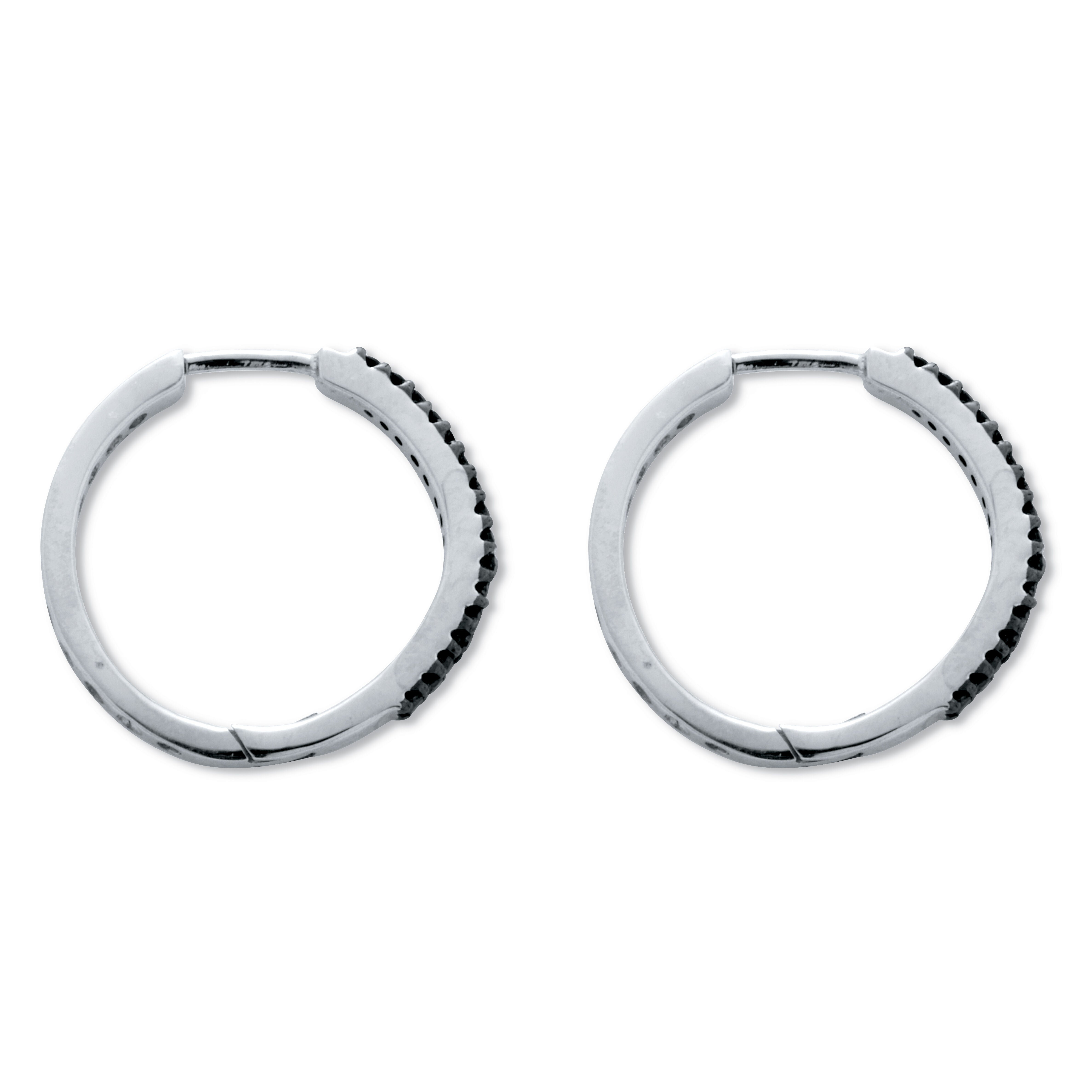 .24 TCW Black Diamond Sterling Silver Hoop Earrings (3/5 inch), BLACK, on-hover image number 1