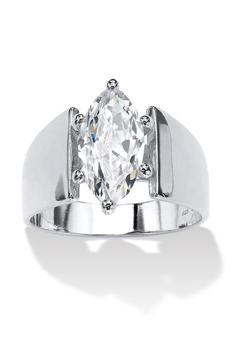 Sterling Silver Cubic Zirconia Wide Band Solitaire Engagement Ring, SILVER, hi-res image number null