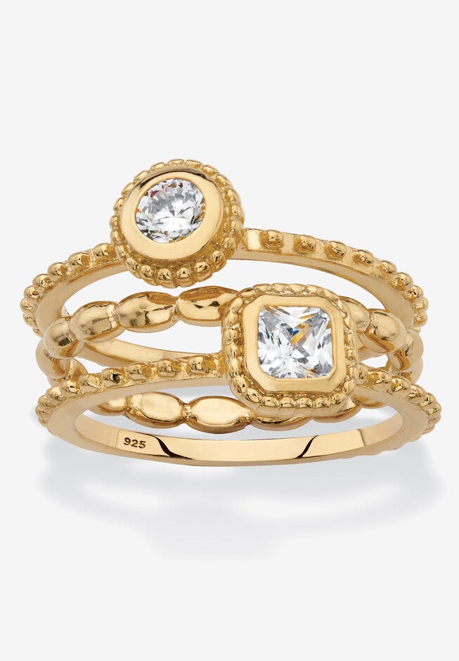 .62 Tcw 18K Gold-Plated Sterling Silver Stack 3 Piece Cubic Zirconia Ring Set, GOLD, hi-res image number 0