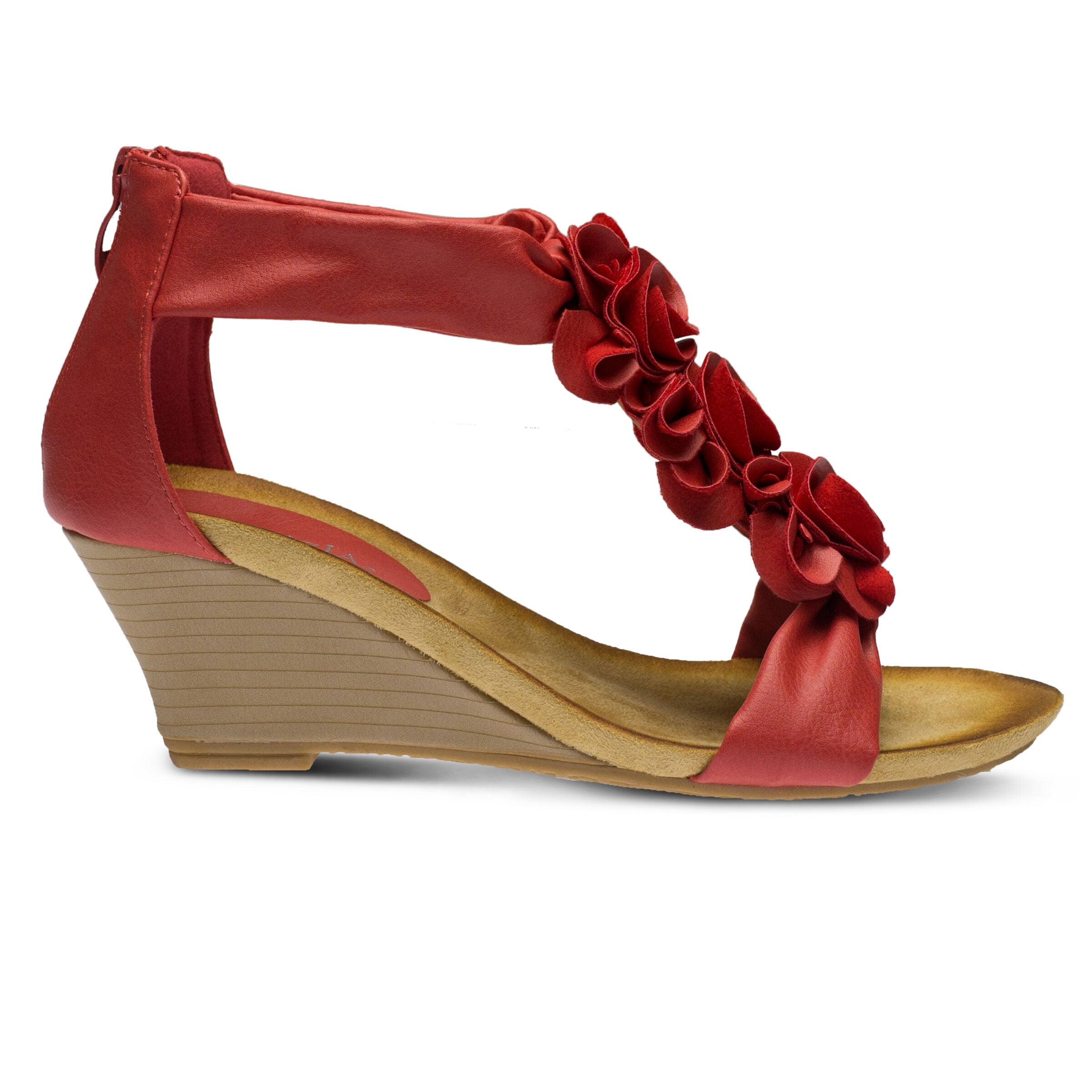 Harlequin Closed Back T-Strap Wedge Sandal, RED, alternate image number 5