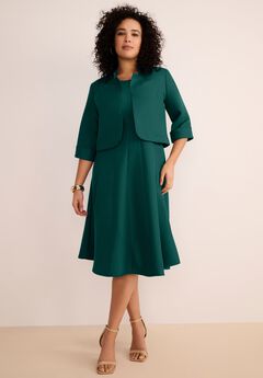 Plus Size Elbow Sleeve Fit-and-Flare Dress with Bolero Jacket – 2-Piece Suit