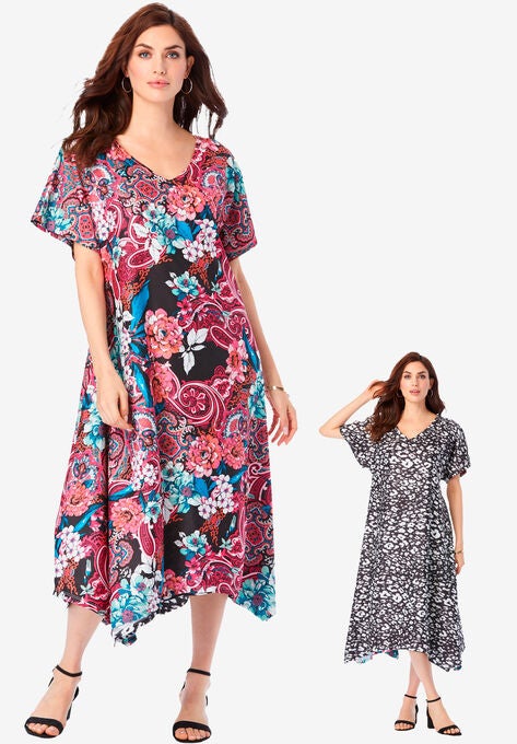 Reversible Drop Sleeve Swing Dress, PINK PAISLEY GARDEN, hi-res image number null