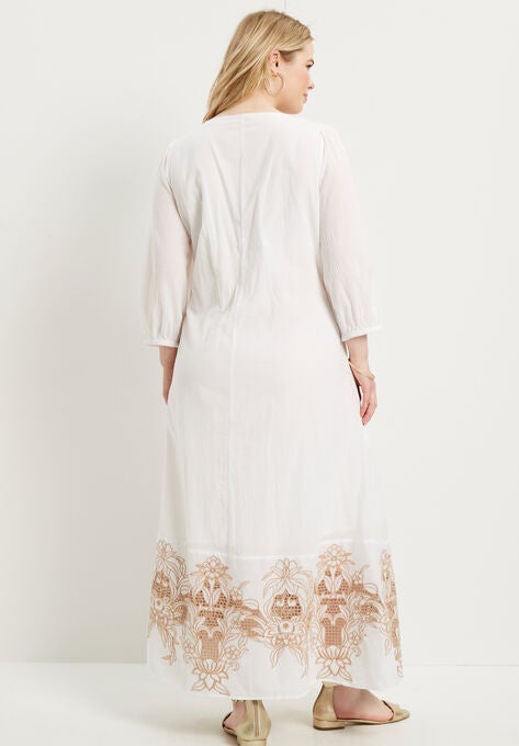 Eyelet-Trim V-Neck Maxi Dress, , on-hover image number null