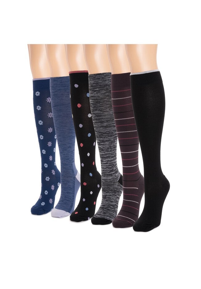 Women'S 6 Pack Nylon Compression Knee-High Socks, , on-hover image number null