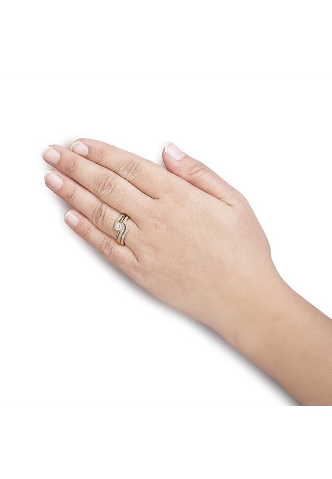Yellow Gold Plated Silver 1/3Ct Cttw Multi-Diamond Bypass Vintage-Style Bridal Set, , alternate image number 4