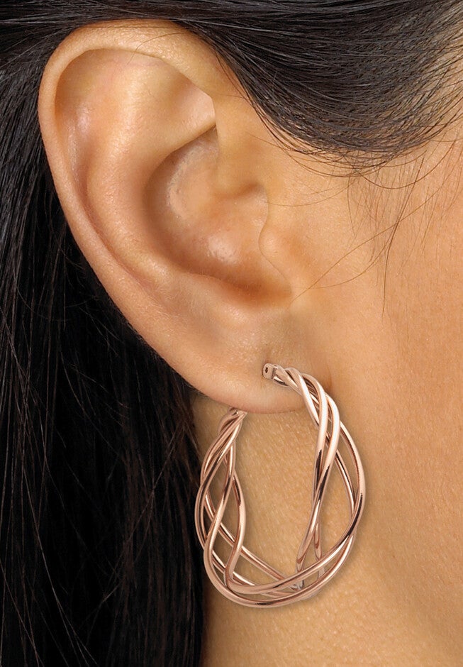 Rose Ion-Plated And Gold Ion-Plated Stainless Steel Hoop Earrings Set, , alternate image number 5