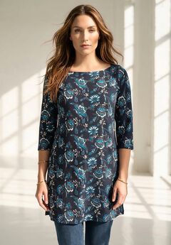 Plus Size Cotton Ultimate Boatneck Tunic with Side Slits