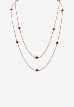 Gold Tone Endless 48" Necklace with Princess Cut Birthstone