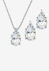 Platinum-Plated Oval Cubic Zirconia Set, CUBIC ZIRCONIA, hi-res image number null