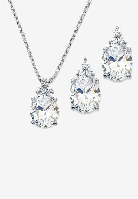 Platinum-Plated Oval Cubic Zirconia Set, CUBIC ZIRCONIA, hi-res image number null