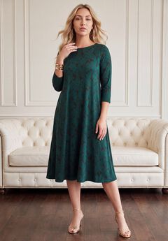 Plus Size 3/4 Sleeve Boatneck Swing Dress