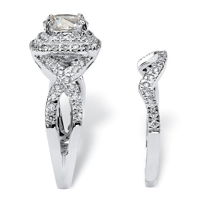 2.20 TCW CZ Two-Piece Halo Bridal Ring Set in Platinum-plated Sterling Silver, WHITE, on-hover image number null