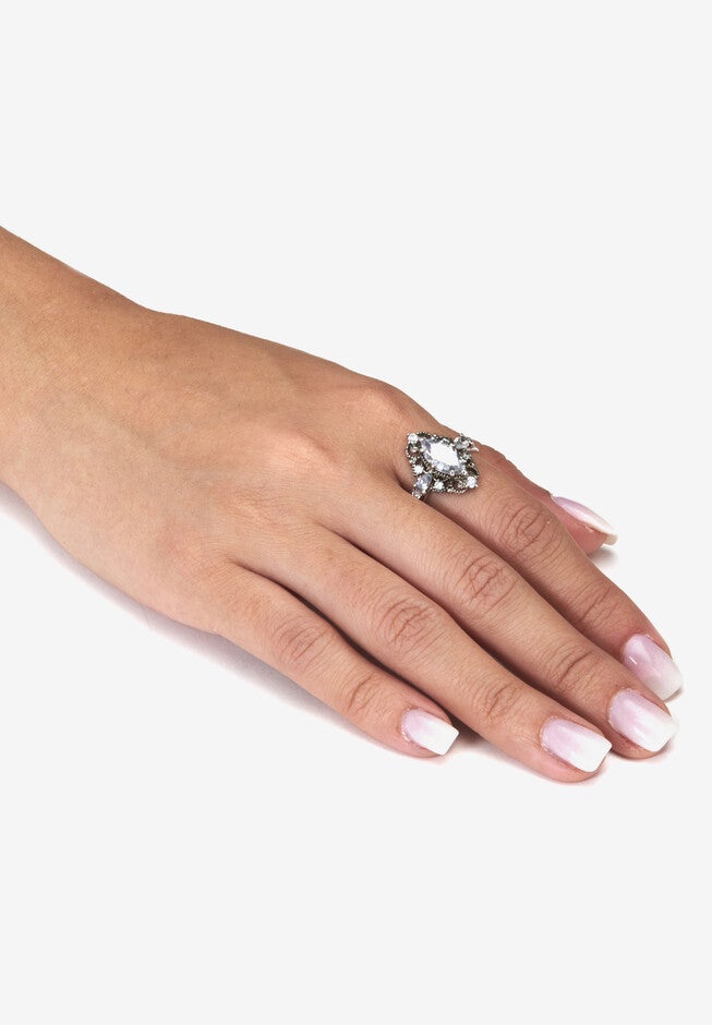 2.72 Tcw Marquise Cut Cubic Zirconia Platinum-Plated Ring, , alternate image number 2
