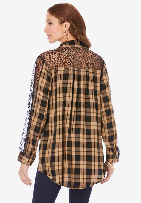 Lace Plaid Big Shirt, , on-hover image number null