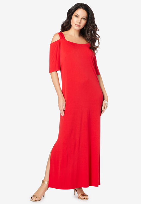 Ultrasmooth® Fabric Cold-Shoulder Maxi Dress, VIVID RED, hi-res image number null
