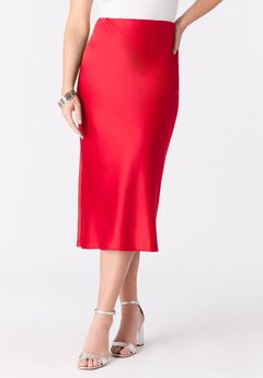 Plus Size Stretch Satin Midi Skirt