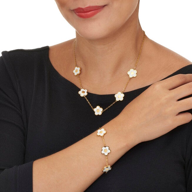 Genuine Mother of Pearl Gold Ion-Plated Stainless Steel Flower Jewelry Set, WHITE, alternate image number 2