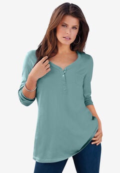 Long Sleeve Henley Ultimate Tee with Sweetheart Neck