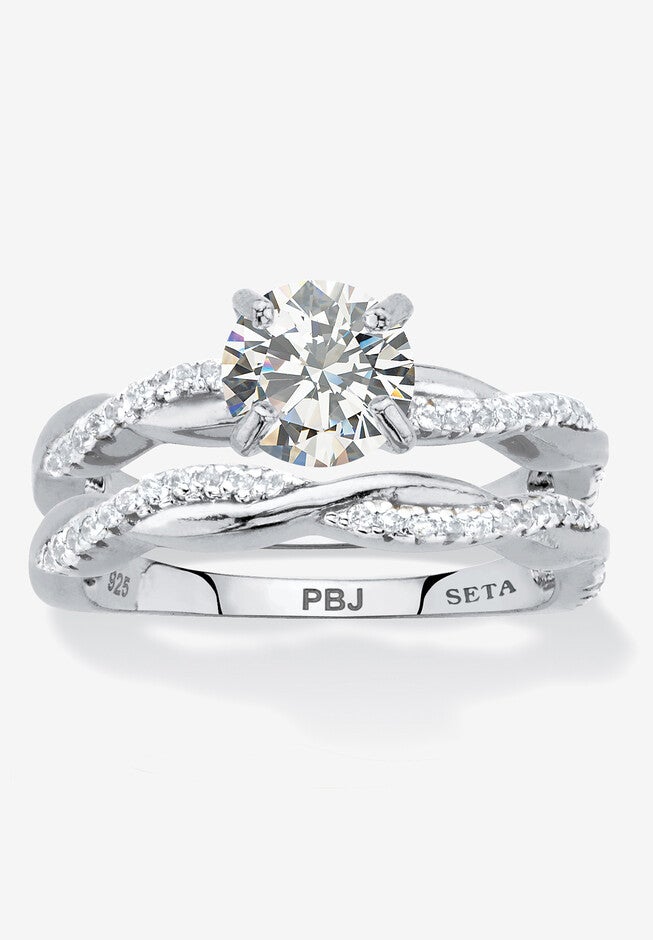 1.79 Cttw. 2-Piece Round .925 Sterling Silver Cubic Zirconia Wedding Ring Set, SILVER, hi-res image number 0