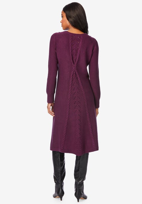 Lace Yoke Sweater Dress, , on-hover image number null