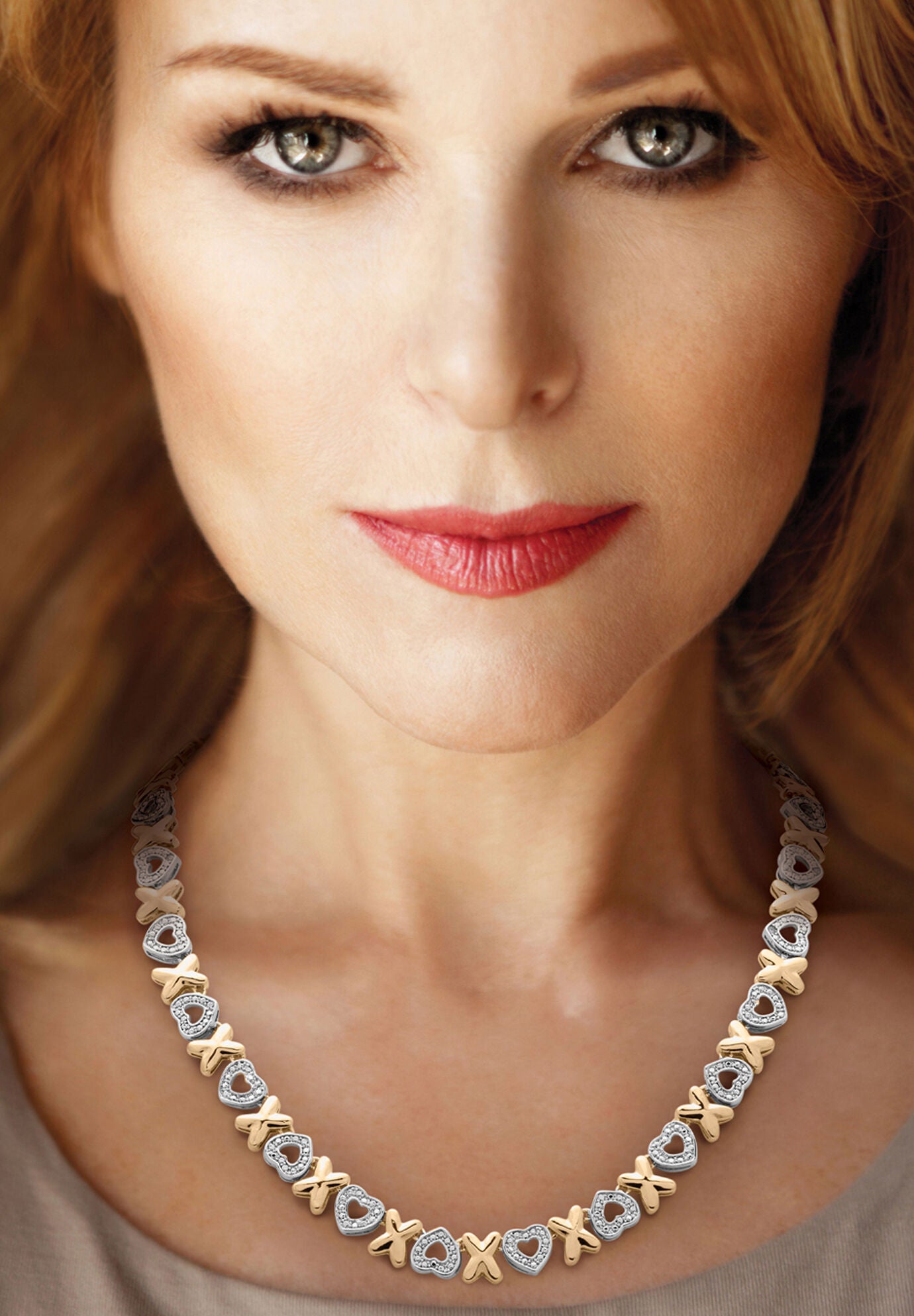 Diamond Accent Hearts And Kisses Necklace In 18K Gold-Plated 17 inches, , alternate image number 3