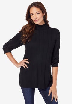 Fine Gauge Drop Needle Mockneck Sweater