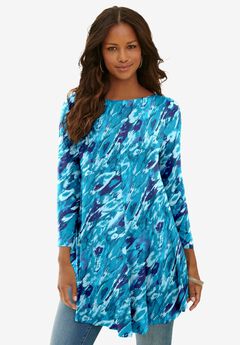 Plus Size Boatneck Swing Ultra Drape Tunic Top