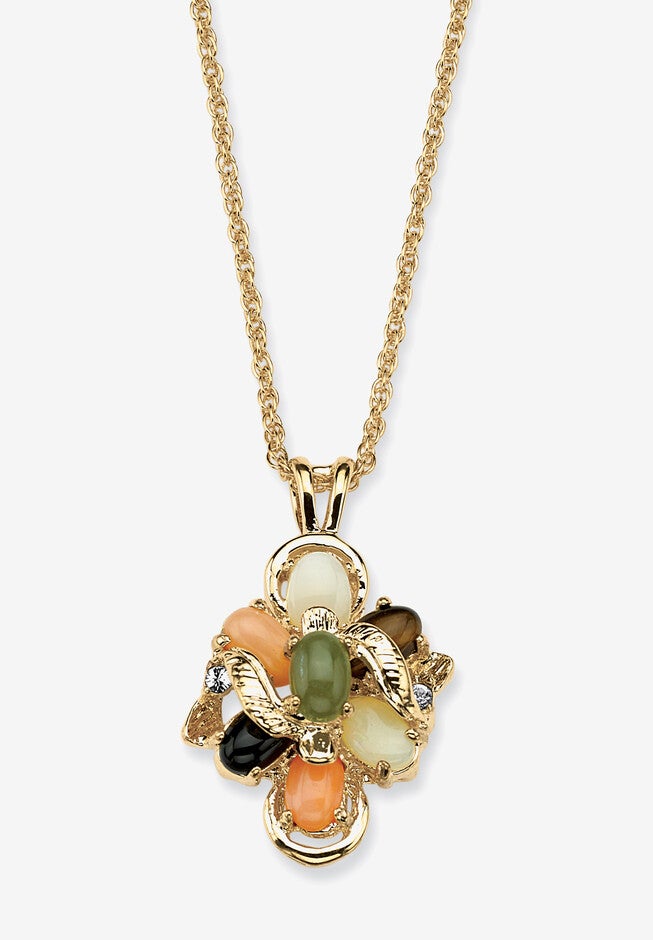 Yellow Gold-Plated Pendant. Oval Shaped Multi Genuine Gemstone 18 inches Jewelry, GOLD, hi-res image number null
