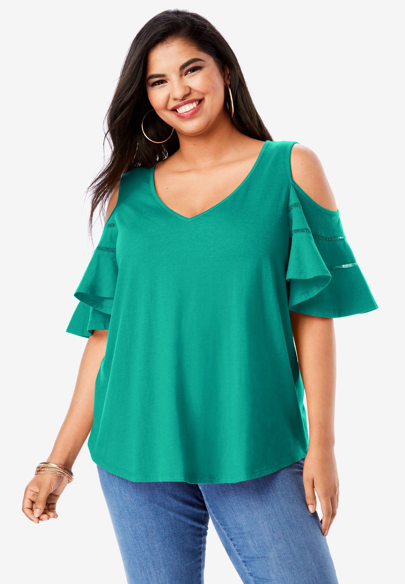 ruffle sleeve cold shoulder top