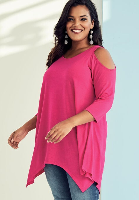 Cold-Shoulder Hanky Hem Ultra Femme Tunic, , alternate image number null