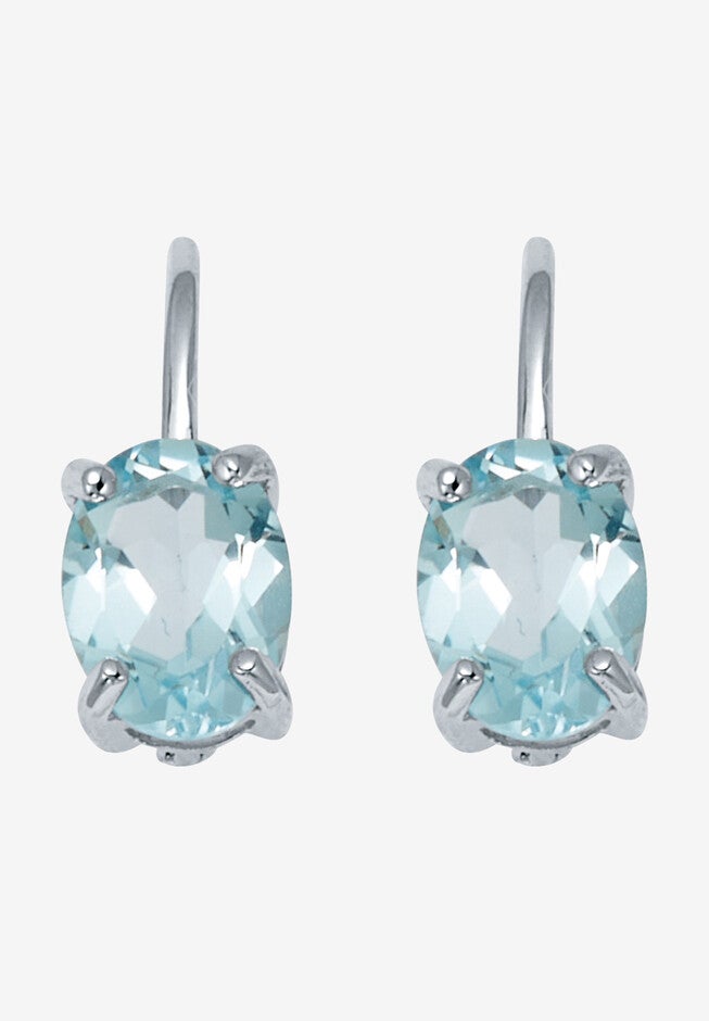 3.20 Tcw Oval Cut Genuine Blue Topaz Sterling Silver Earrings, BLUE, hi-res image number 0